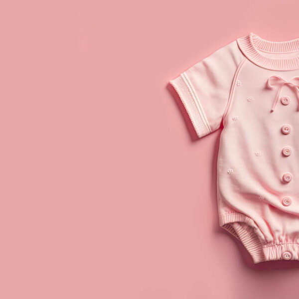 Pink baby onesie on pink background